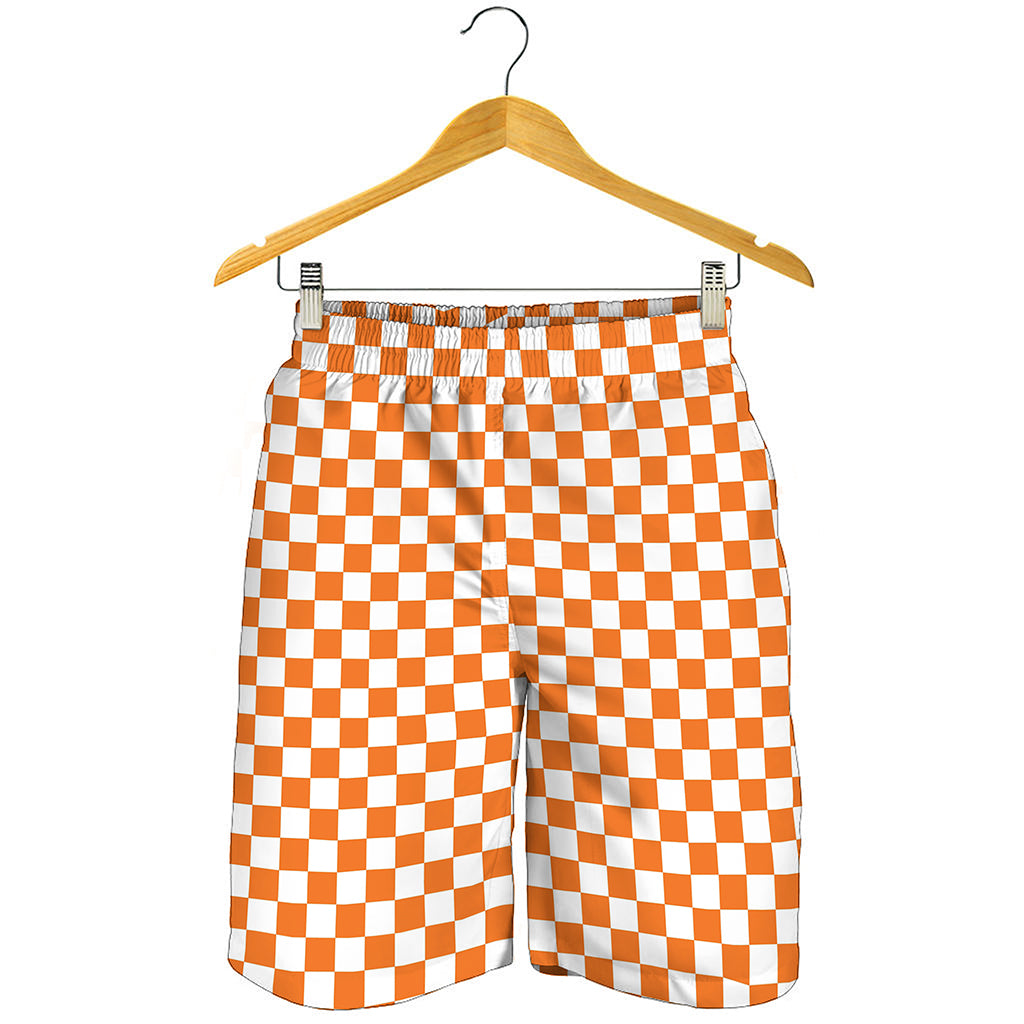 Orange And White Checkered Pattern Print Men's Shorts Orange And White Checkered Pattern Print Men's Shorts