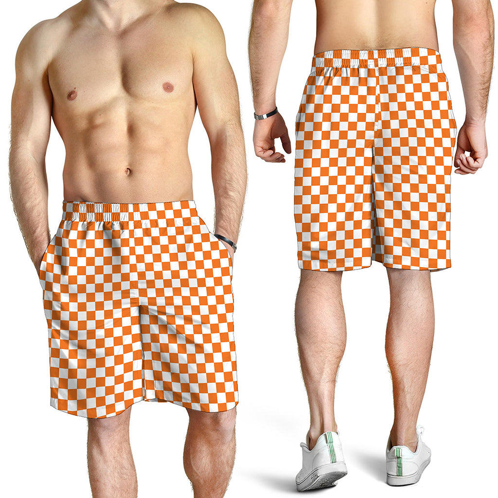 Orange And White Checkered Pattern Print Men's Shorts Orange And White Checkered Pattern Print Men's Shorts