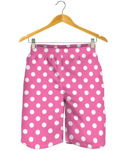 Pink And White Polka Dot Pattern Print Men's Shorts