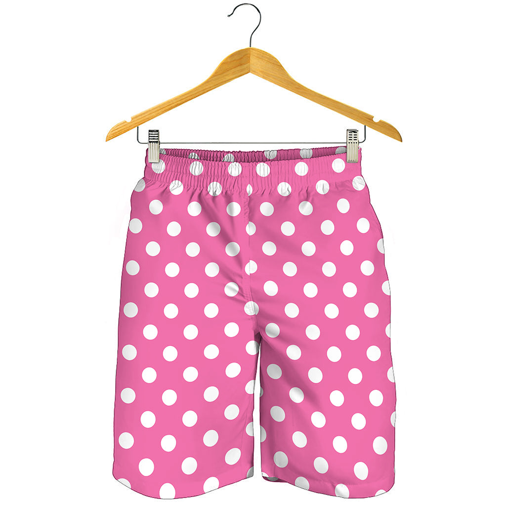 Pink And White Polka Dot Pattern Print Men's Shorts Pink And White Polka Dot Pattern Print Men's Shorts