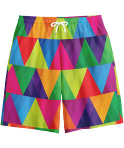 Rainbow Triangles Pattern Print Cotton Shorts