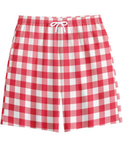 Raspberry Red And White Gingham Print Cotton Shorts
