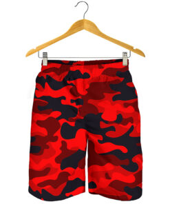 Red And Black Camouflage Print Men's Shorts