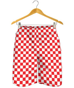 Red And White Checkered Pattern Print Men's Shorts
