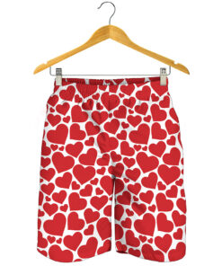 Red And White Heart Pattern Print Men's Shorts