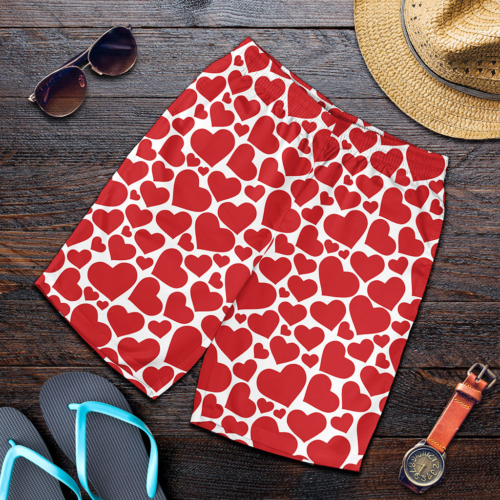 Red And White Heart Pattern Print Men's Shorts Red And White Heart Pattern Print Men's Shorts