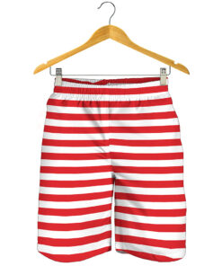 Red And White Striped Pattern Print Men's Shorts