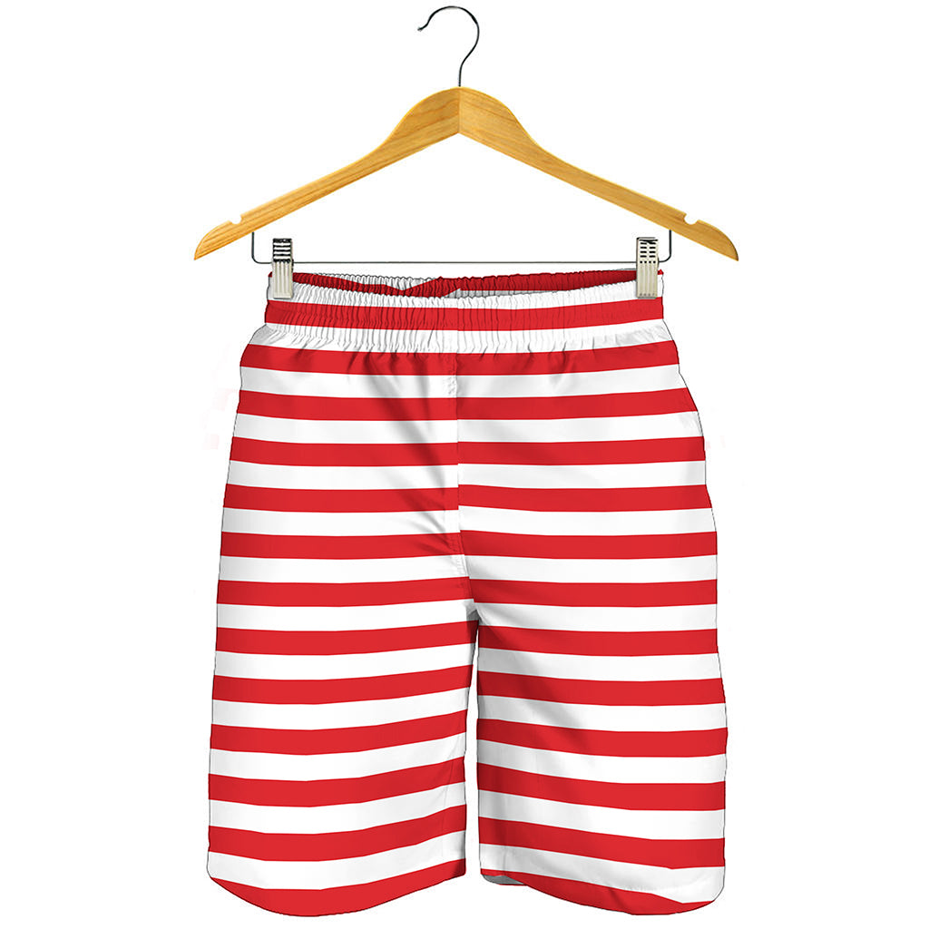 Red And White Striped Pattern Print Men's Shorts Red And White Striped Pattern Print Men's Shorts