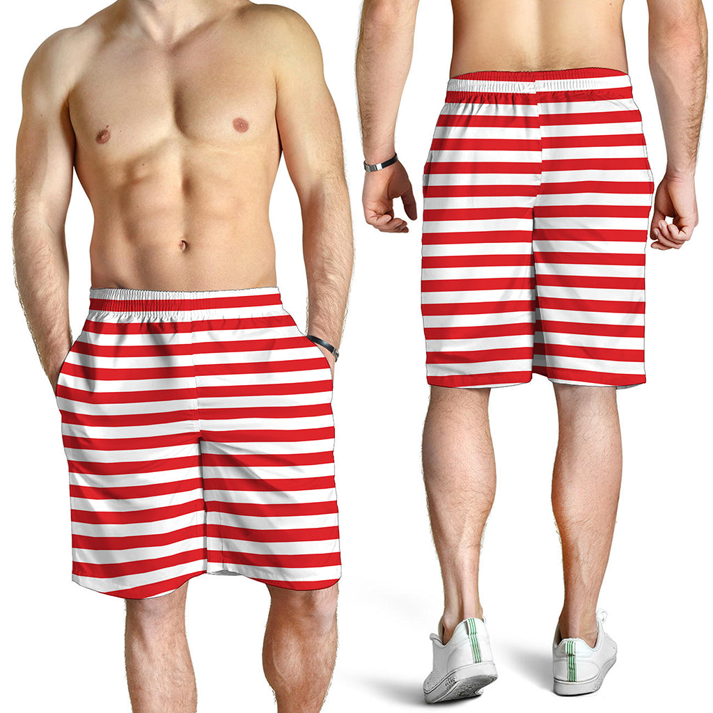 Red And White Striped Pattern Print Men's Shorts Red And White Striped Pattern Print Men's Shorts