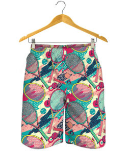 Retro Tennis Pattern Print Men's Shorts