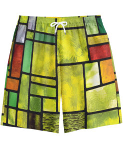 Square Stained Glass Mosaic Print Cotton Shorts