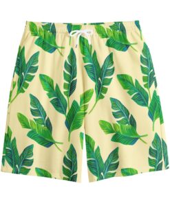 Tropical Banana Palm Leaf Pattern Print Cotton Shorts