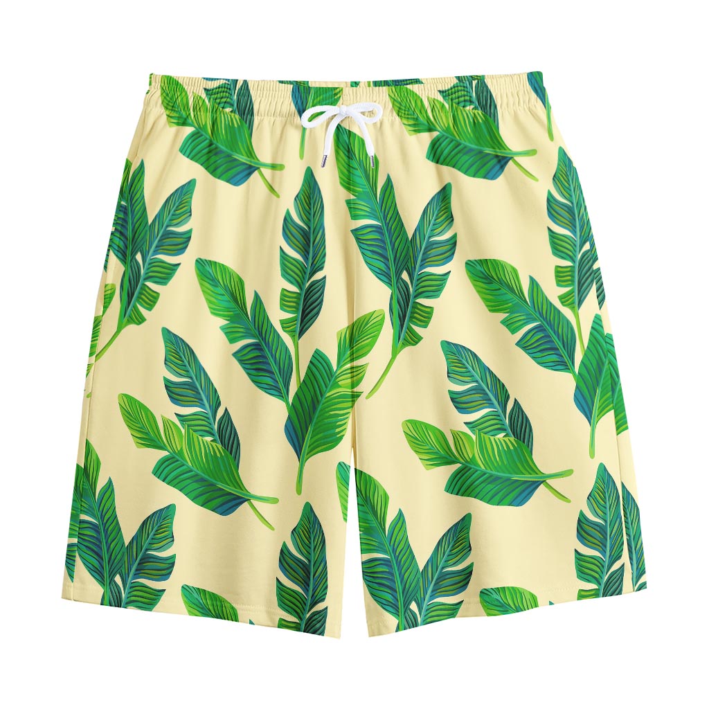 Tropical Banana Palm Leaf Pattern Print Cotton Shorts Tropical Banana Palm Leaf Pattern Print Cotton Shorts