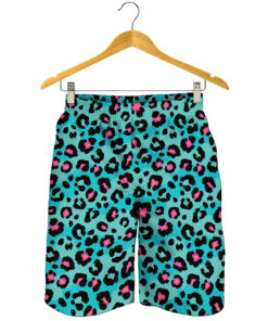 Turquoise And Pink Leopard Print Men's Shorts