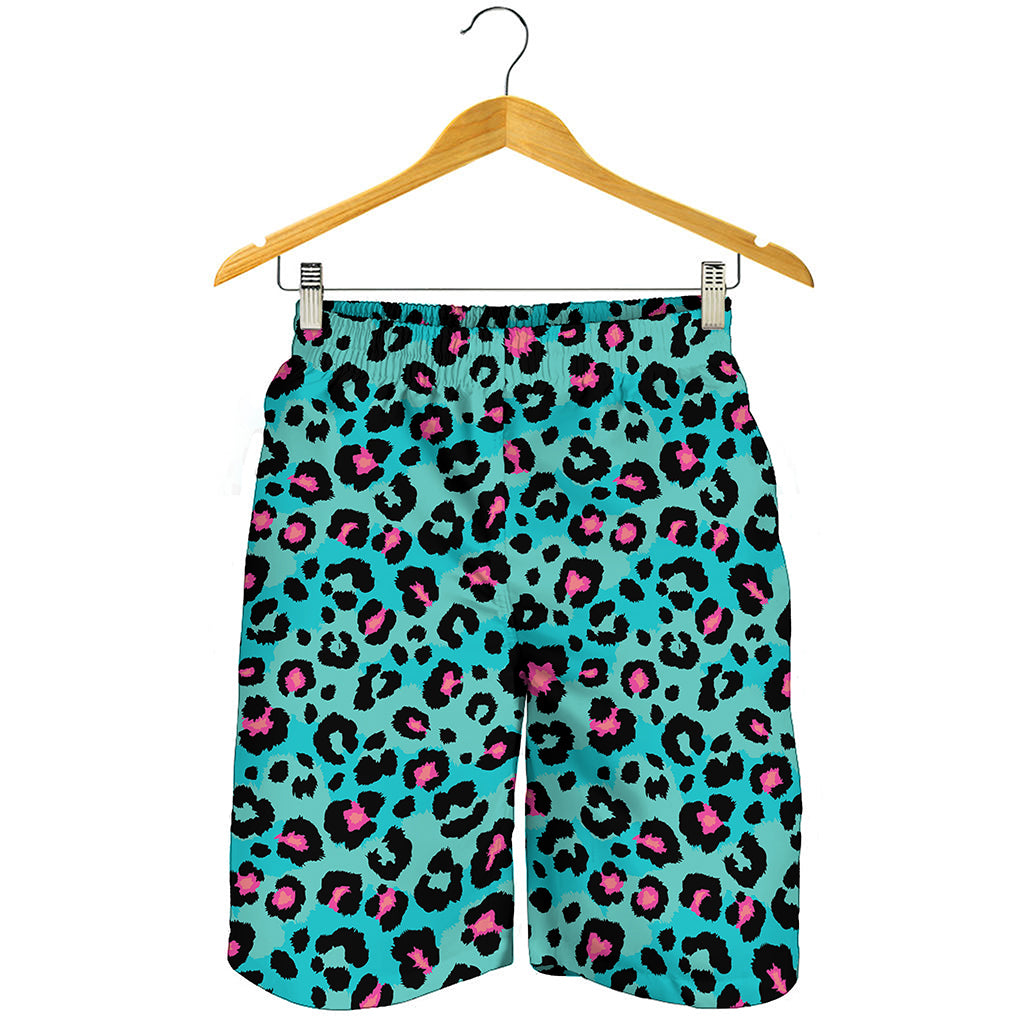 Turquoise And Pink Leopard Print Men's Shorts Turquoise And Pink Leopard Print Men's Shorts