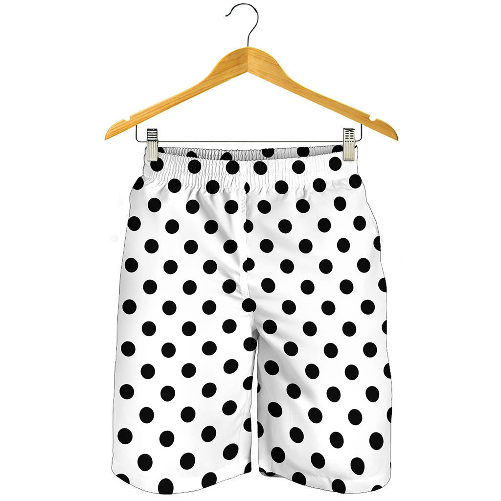 White And Black Polka Dot Pattern Print Men's Shorts White And Black Polka Dot Pattern Print Men's Shorts