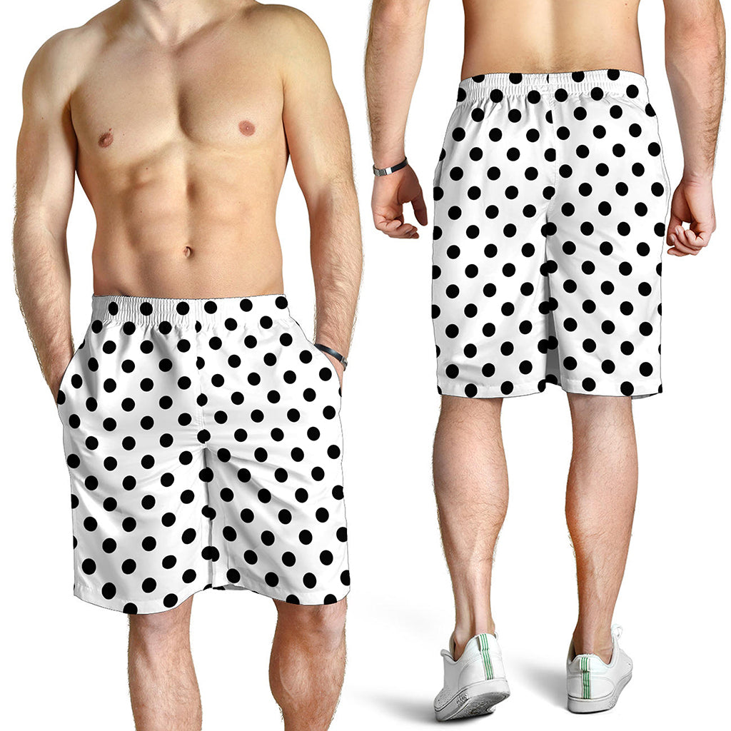 White And Black Polka Dot Pattern Print Men's Shorts White And Black Polka Dot Pattern Print Men's Shorts
