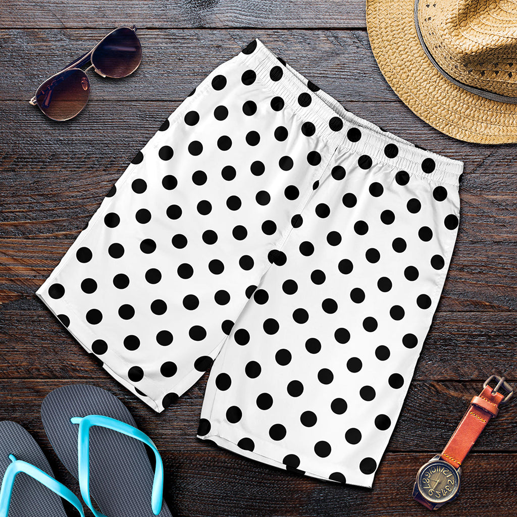 White And Black Polka Dot Pattern Print Men's Shorts White And Black Polka Dot Pattern Print Men's Shorts
