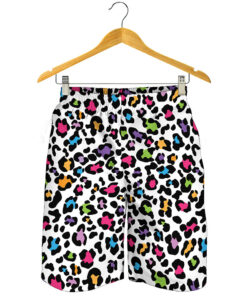 White And Rainbow Leopard Print Men's Shorts