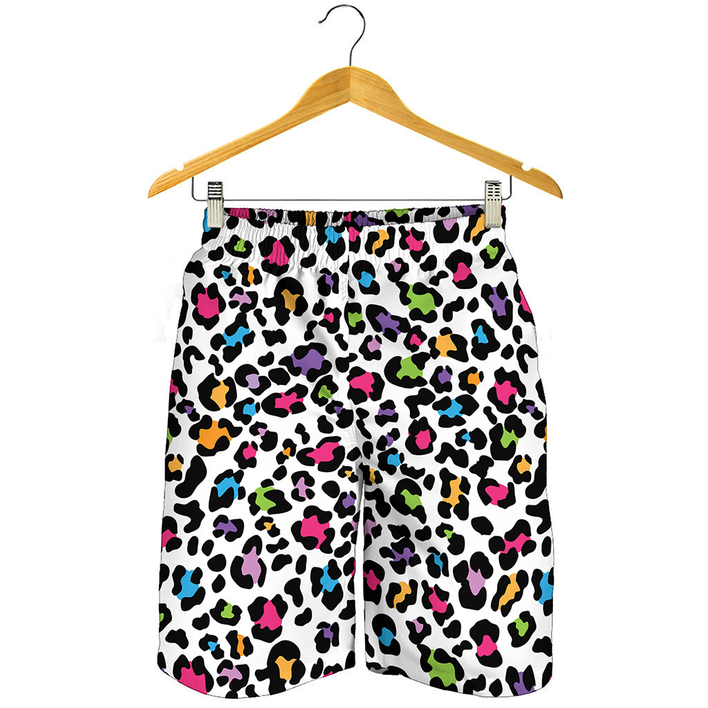 White And Rainbow Leopard Print Men's Shorts White And Rainbow Leopard Print Men's Shorts