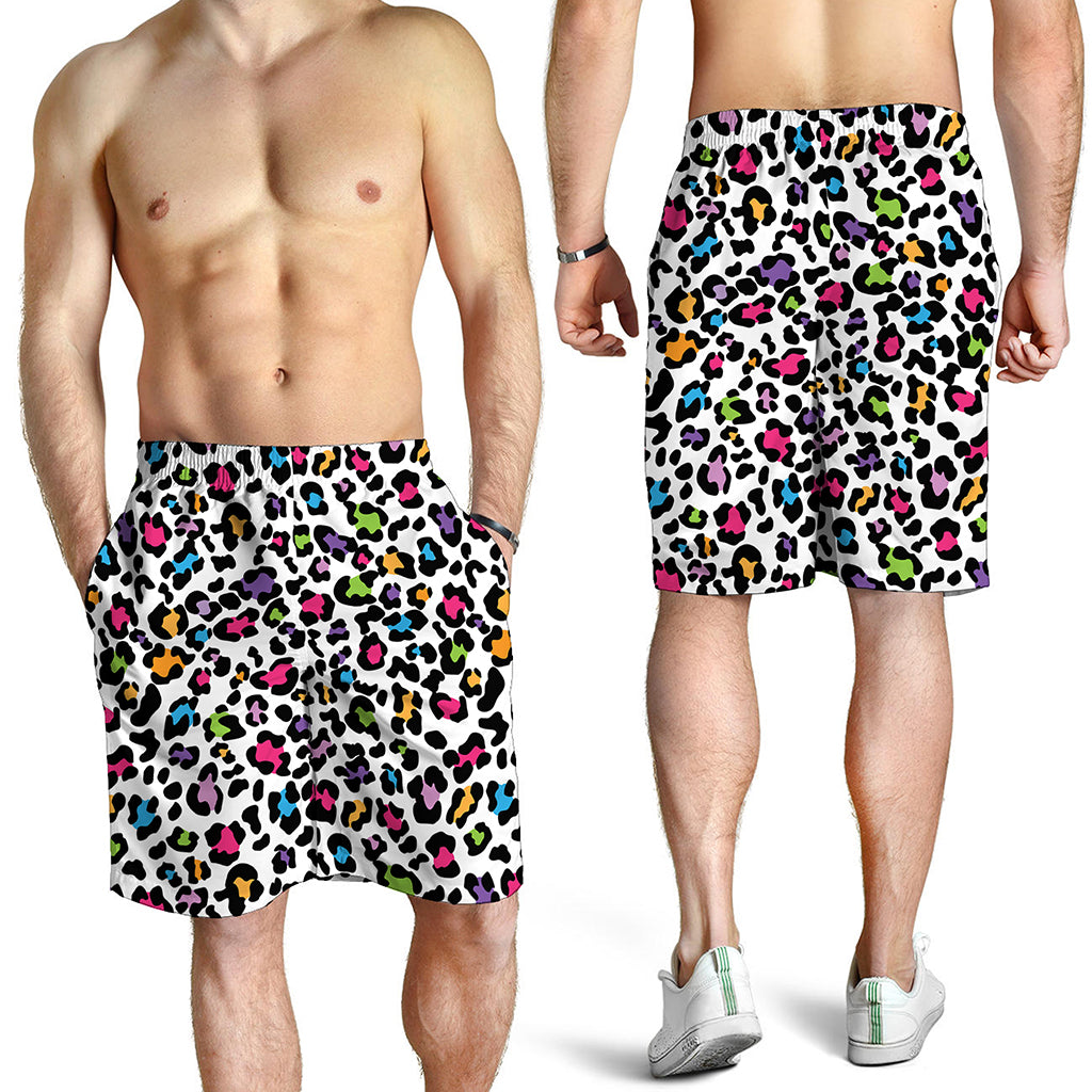 White And Rainbow Leopard Print Men's Shorts White And Rainbow Leopard Print Men's Shorts