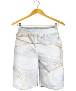 White Gold Scratch Marble Print Men's Shorts