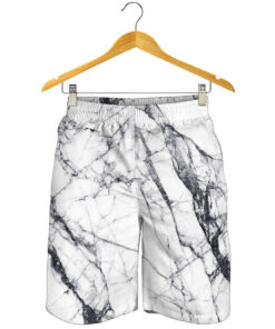 White Gray Scratch Marble Print Men's Shorts