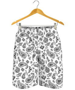 White Paisley Bandana Pattern Print Men's Shorts