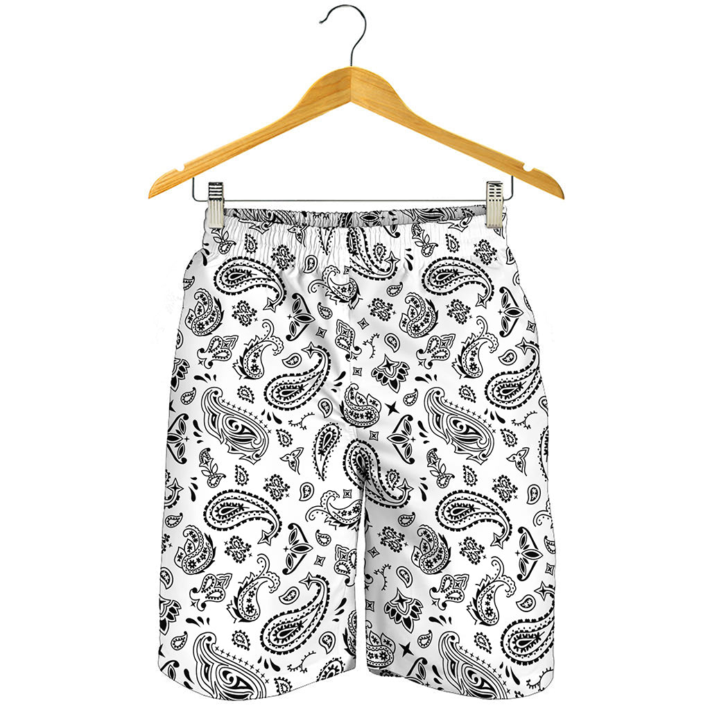 White Paisley Bandana Pattern Print Men's Shorts White Paisley Bandana Pattern Print Men's Shorts