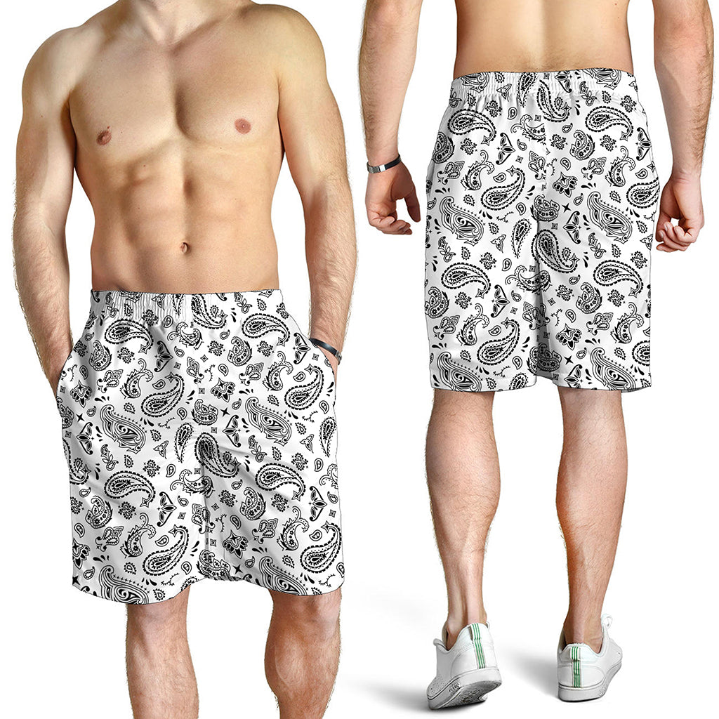White Paisley Bandana Pattern Print Men's Shorts White Paisley Bandana Pattern Print Men's Shorts