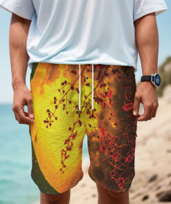 Yellow Full Moon Print Men's Cargo Shorts