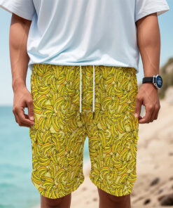 Yellow Geometric Banana Pattern Print Men's Cargo Shorts