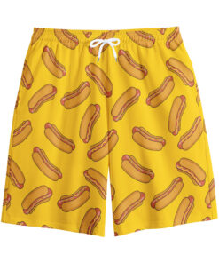Yellow Hot Dog Pattern Print Cotton Shorts