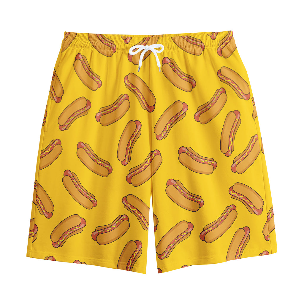 Yellow Hot Dog Pattern Print Cotton Shorts Yellow Hot Dog Pattern Print Cotton Shorts