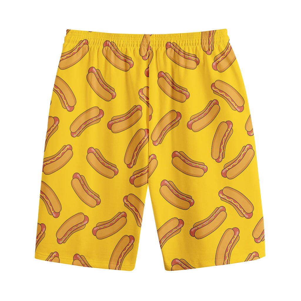 Yellow Hot Dog Pattern Print Cotton Shorts Yellow Hot Dog Pattern Print Cotton Shorts