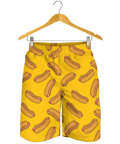 Yellow Hot Dog Pattern Print Men's Shorts