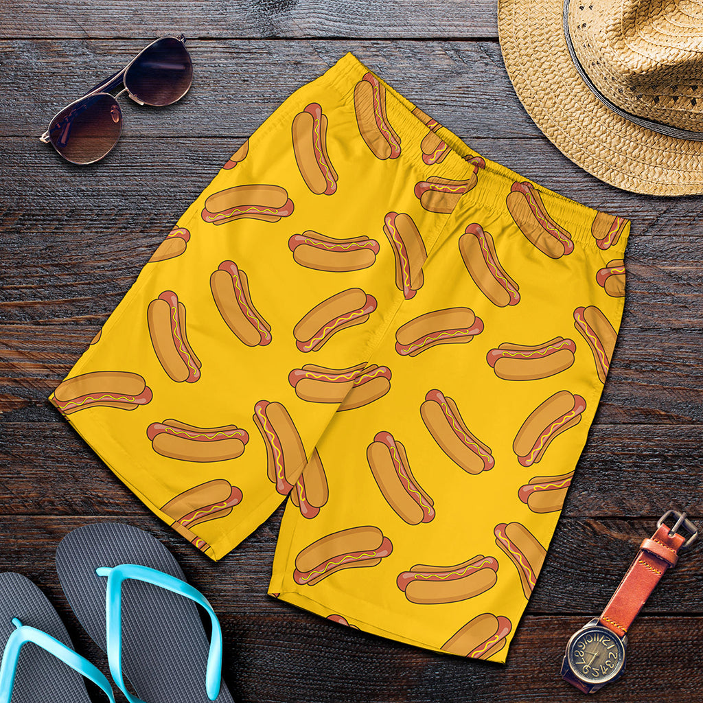 Yellow Hot Dog Pattern Print Men's Shorts Yellow Hot Dog Pattern Print Men's Shorts