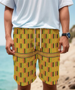 Yellow Kente Pattern Print Men's Cargo Shorts