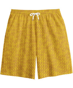 Yellow Knitted Pattern Print Cotton Shorts