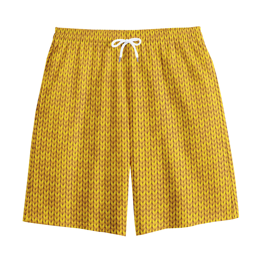 Yellow Knitted Pattern Print Cotton Shorts Yellow Knitted Pattern Print Cotton Shorts