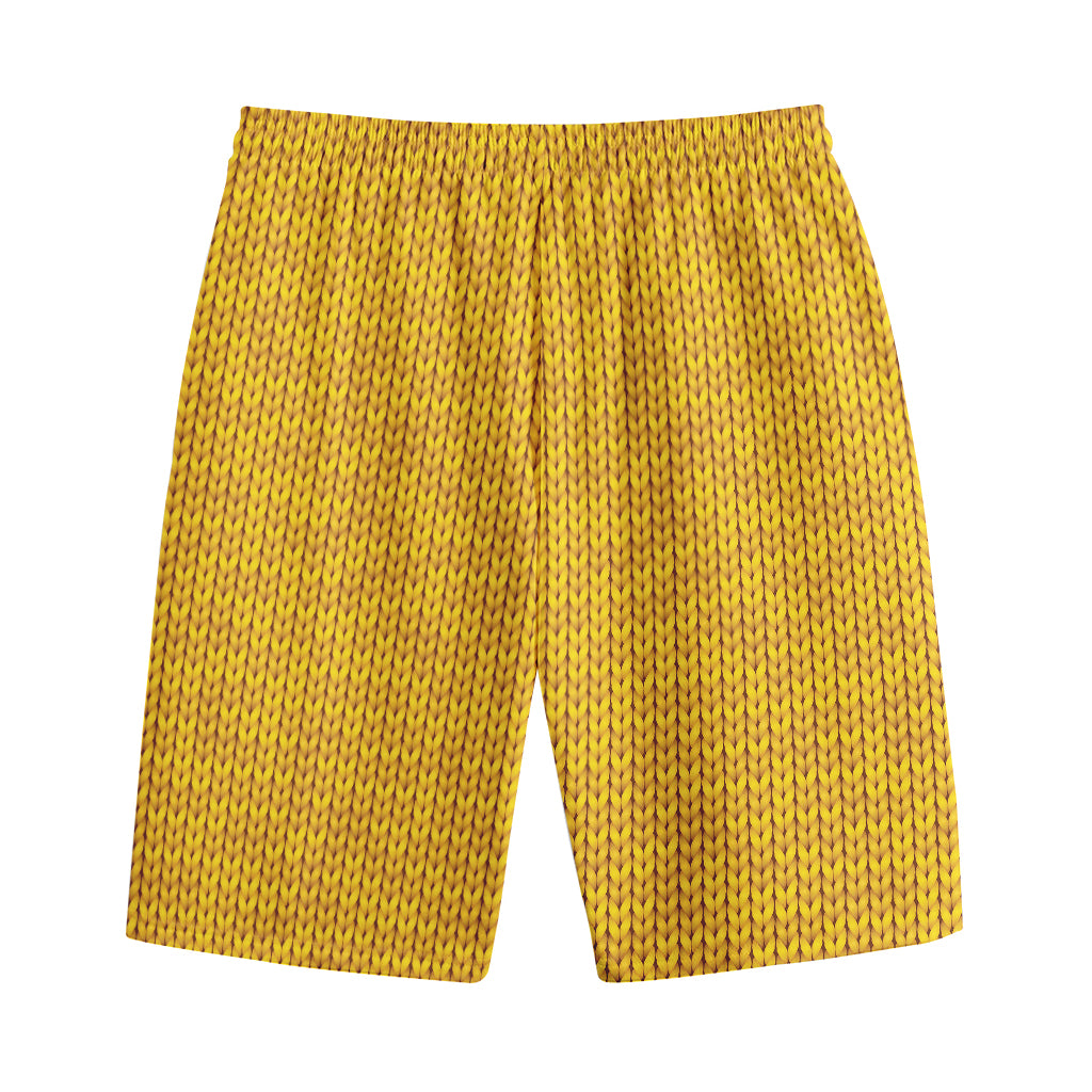 Yellow Knitted Pattern Print Cotton Shorts Yellow Knitted Pattern Print Cotton Shorts