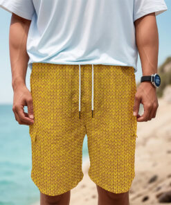 Yellow Knitted Pattern Print Men's Cargo Shorts