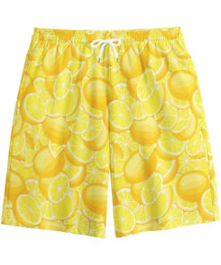 Yellow Lemon Pattern Print Cotton Shorts