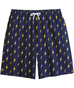 Yellow Lightning Bolts Pattern Print Cotton Shorts