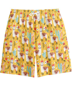 Yellow Llama Pattern Print Cotton Shorts