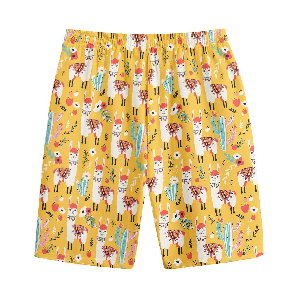 Yellow Llama Pattern Print Cotton Shorts Yellow Llama Pattern Print Cotton Shorts
