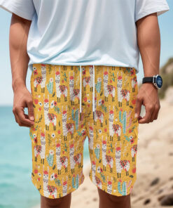 Yellow Llama Pattern Print Men's Cargo Shorts