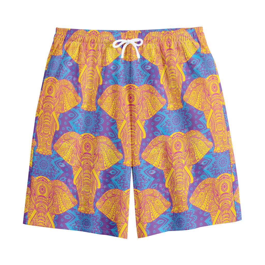 Yellow Mandala Elephant Pattern Print Cotton Shorts Yellow Mandala Elephant Pattern Print Cotton Shorts