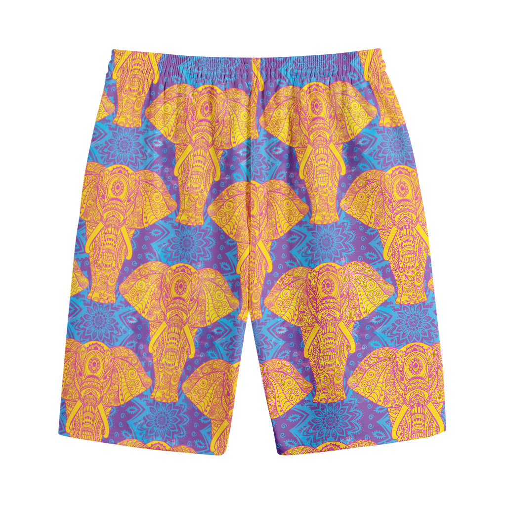 Yellow Mandala Elephant Pattern Print Cotton Shorts Yellow Mandala Elephant Pattern Print Cotton Shorts