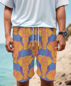 Yellow Mandala Elephant Pattern Print Men's Cargo Shorts
